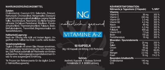 Bild vom dem Produktetikett Vitamin A-Z