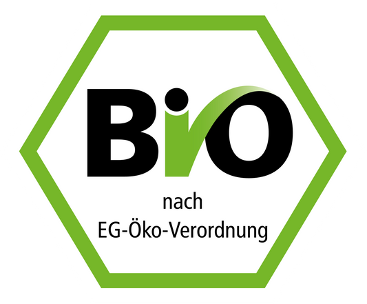 Ein Bild mit dem Bio Siegel nach EG-Öko-Verordnung in den Farben weiß, grün, schwarz